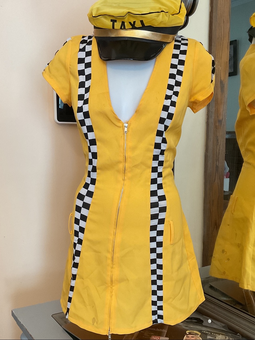 *flawed Dreamgirl Small Tina Taxi Driver Yellow Mini Dress Black White Checker